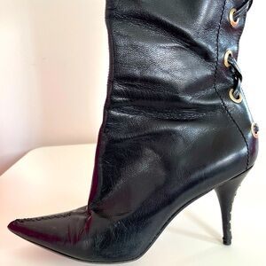 YSL stiletto boots black leather size 40